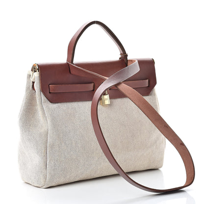 Hermes Toile Vache Calfskin Herbag 30 PM Natural 4 of 18