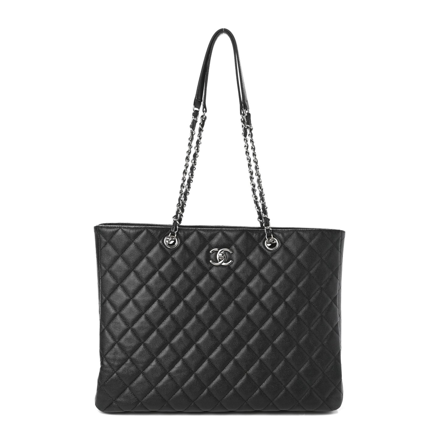 Caviar Quilted Large Classic Shopping Tote Black