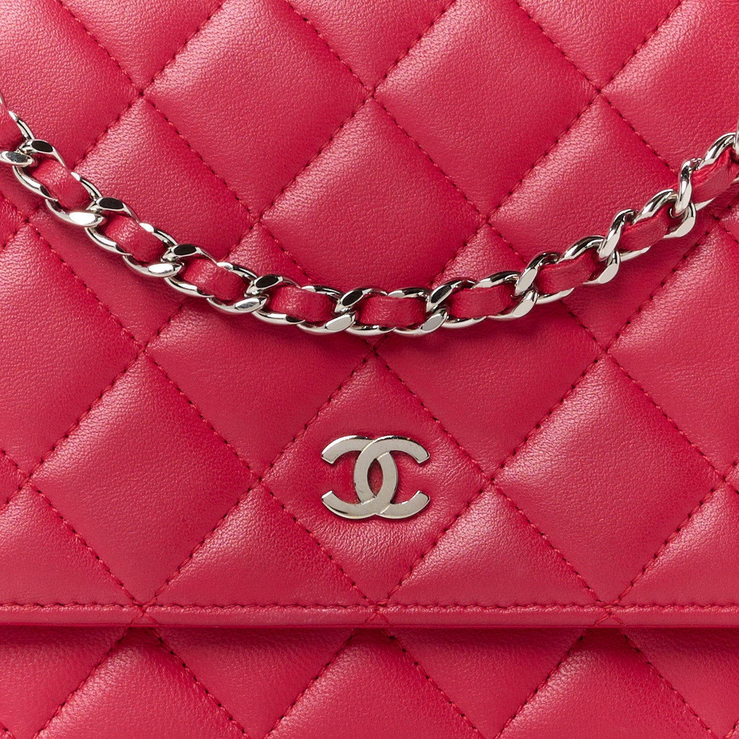 Chanel Lambskin Quilted Wallet On Chain WOC Dark Pink 9 of 12