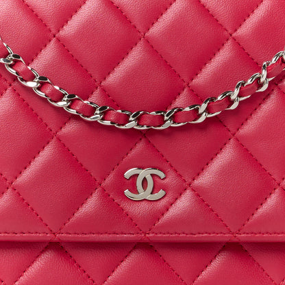 Chanel Lambskin Quilted Wallet On Chain WOC Dark Pink 9 of 12