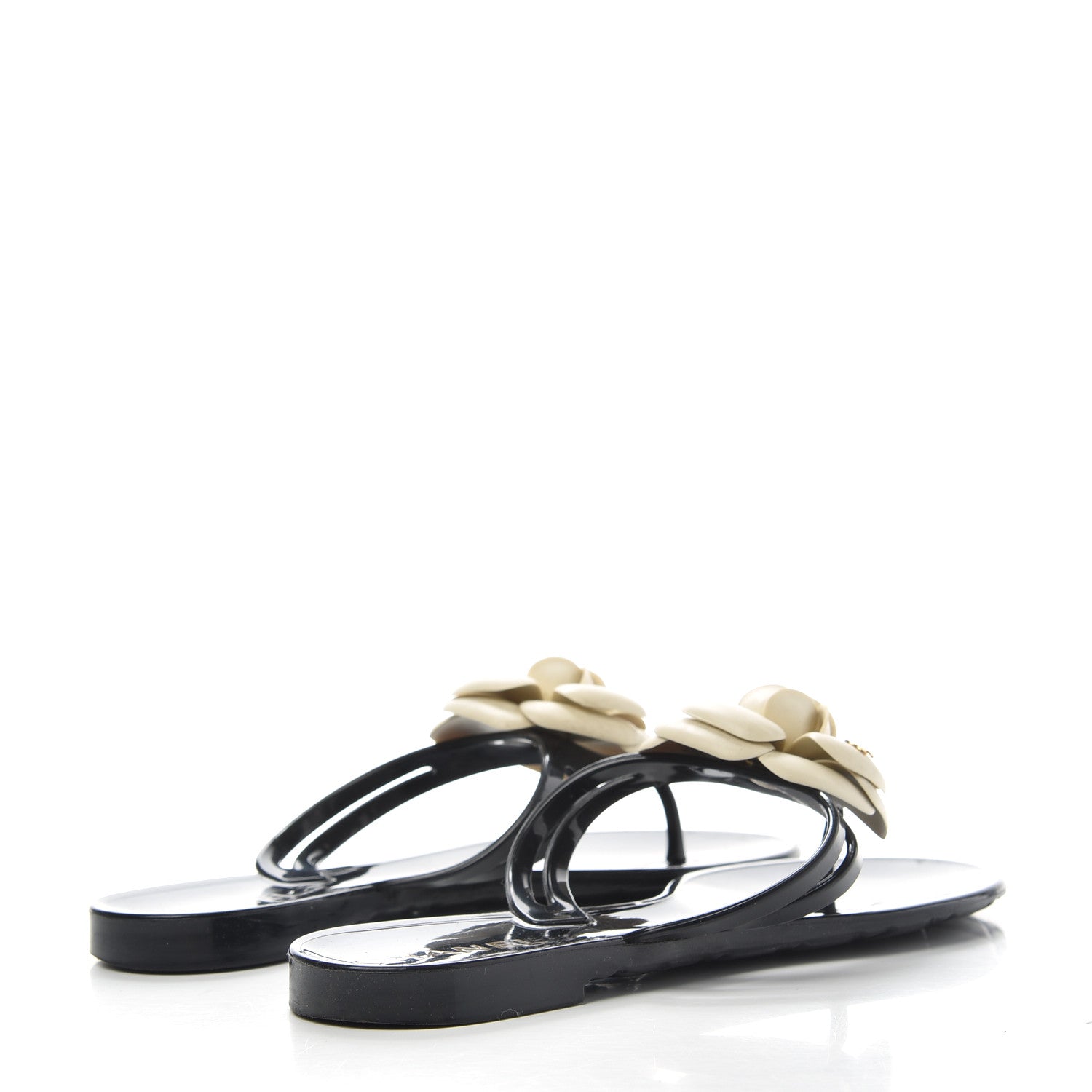 Chanel Jelly Camellia Thong Sandals 36 Black Ivory 4 of 10