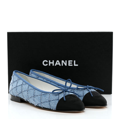 Chanel Denim Embroidered Grosgrain CC Cap Toe Ballerina Flats 37 Blue Black 9 of 9