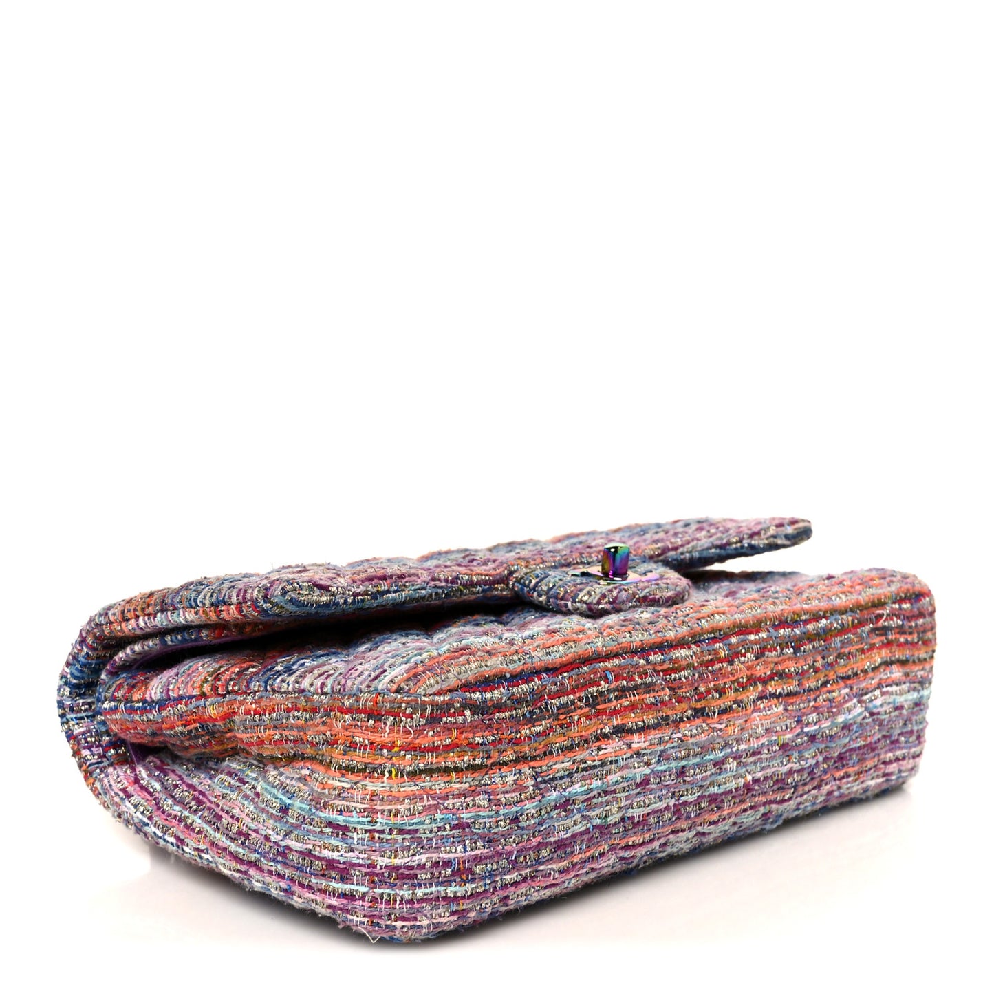 Tweed Quilted Medium Double Flap Blue Pink Orange