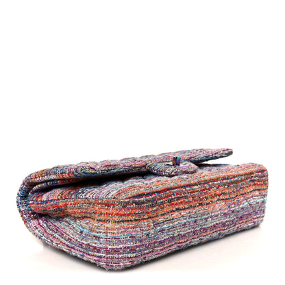 Chanel Tweed Quilted Medium Double Flap Blue Pink Orange 4 of 11
