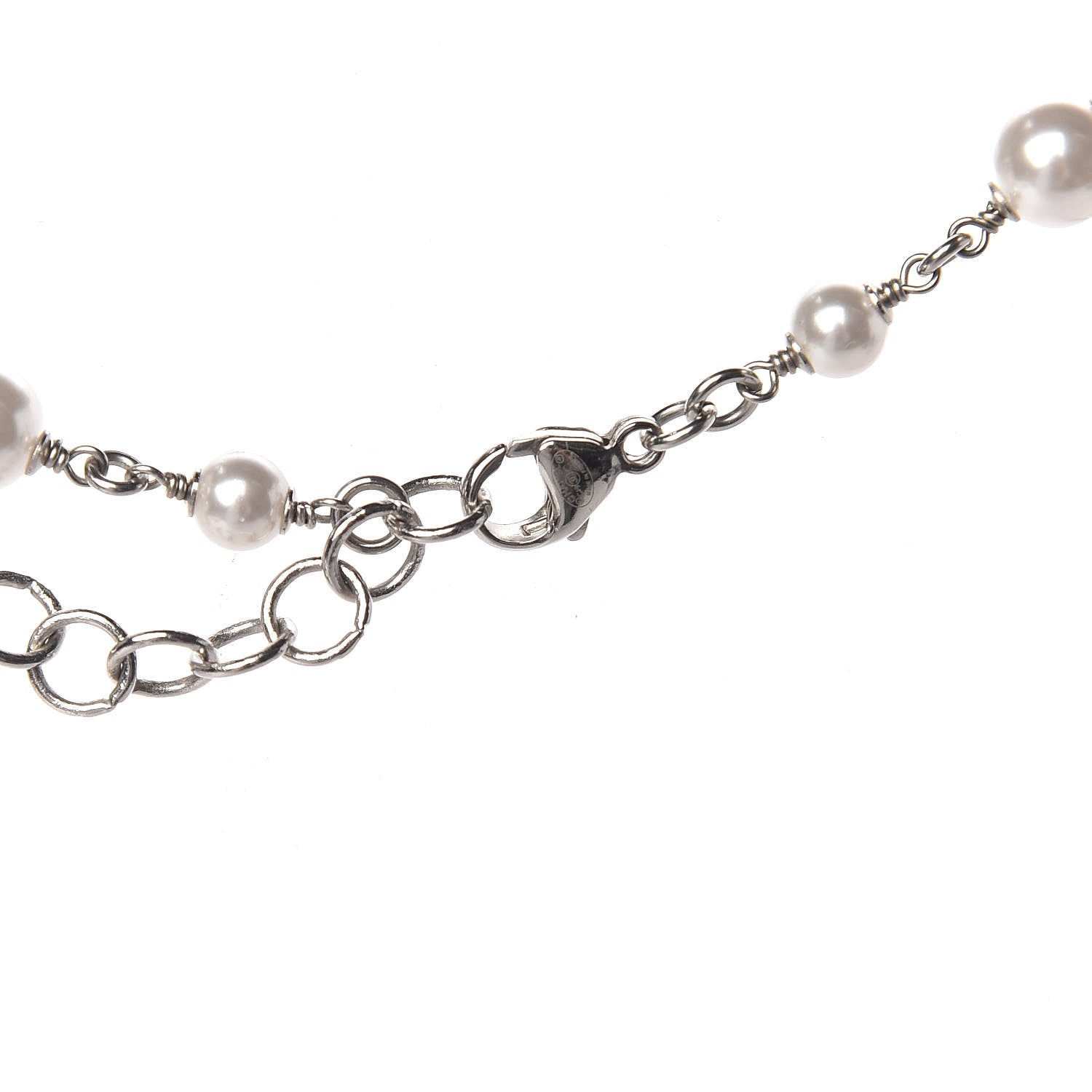 Chanel Pearl Beaded Enamel CC Long Necklace Silver Pink 4 of 6