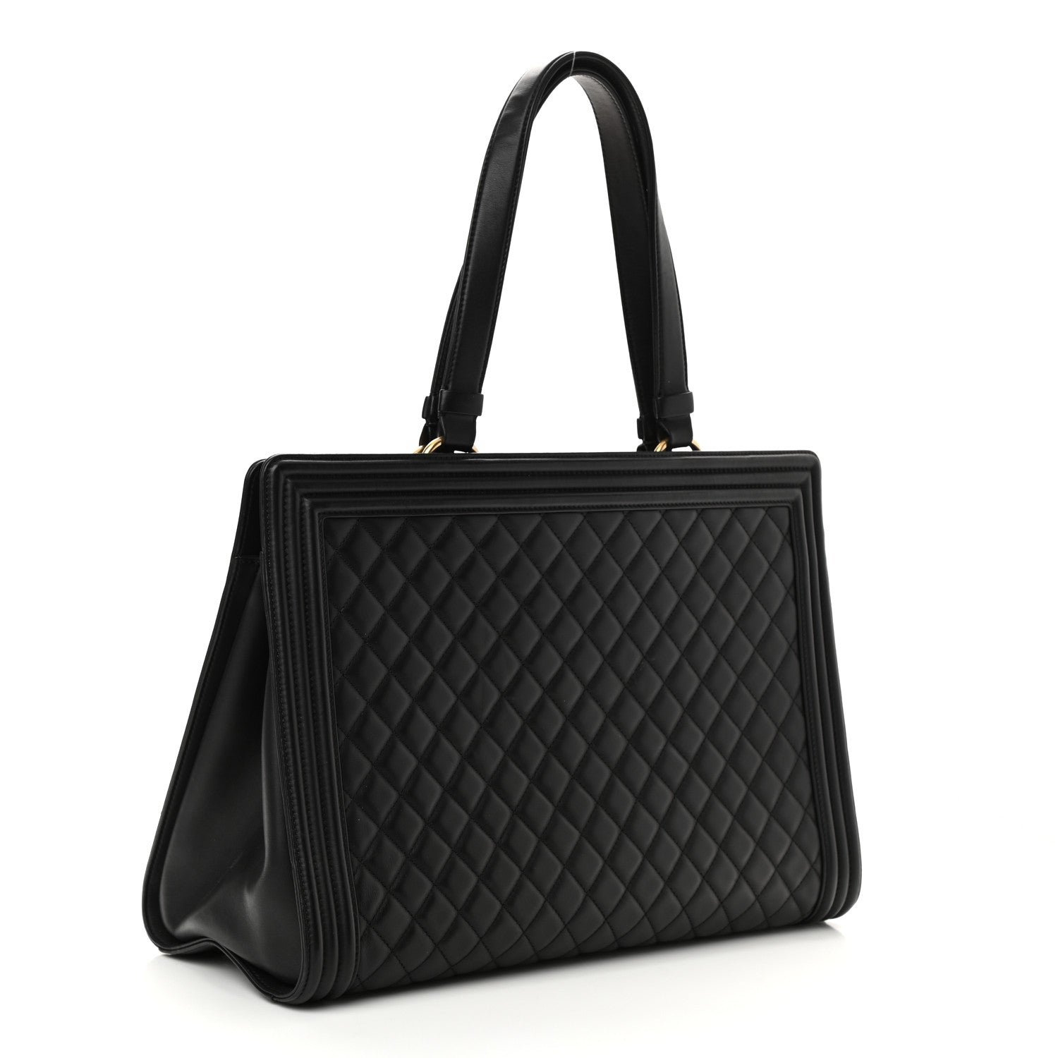 Chanel Calfskin Quilted Boy Shopping Tote Black 3 of 10