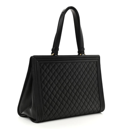 Chanel Calfskin Quilted Boy Shopping Tote Black 3 of 10
