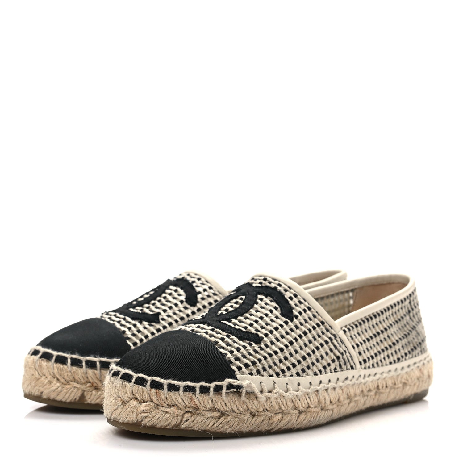 Chanel Mesh Grosgrain CC Espadrilles 38 Beige Black 3 of 10