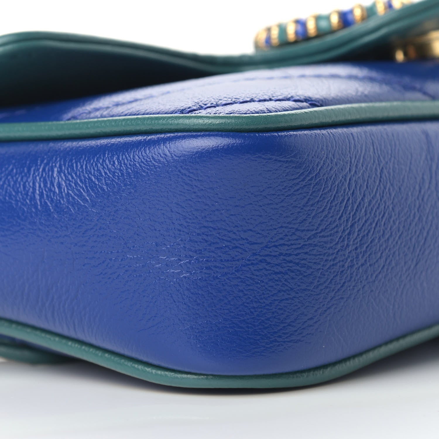 Gucci Azalea Calfskin Enamel Matelasse Diagonal Super Mini Torchon GG Marmont Shoulder Bag Imperial Blue Pavone 5 of 11