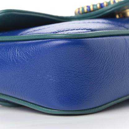 Gucci Azalea Calfskin Enamel Matelasse Diagonal Super Mini Torchon GG Marmont Shoulder Bag Imperial Blue Pavone 5 of 11