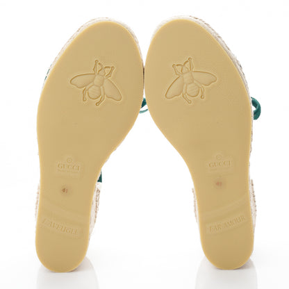Gucci Canvas Malaga Kid Web Ankle Wrap Espadrille Wedge Sandals 41 Mystic 41 Green Red Mystic White Emerald 5 of 9