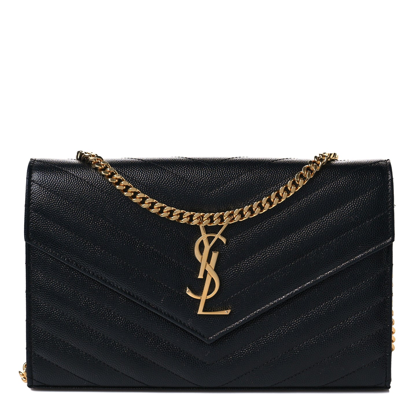 Grain De Poudre Matelasse Chevron Monogram Chain Wallet Black