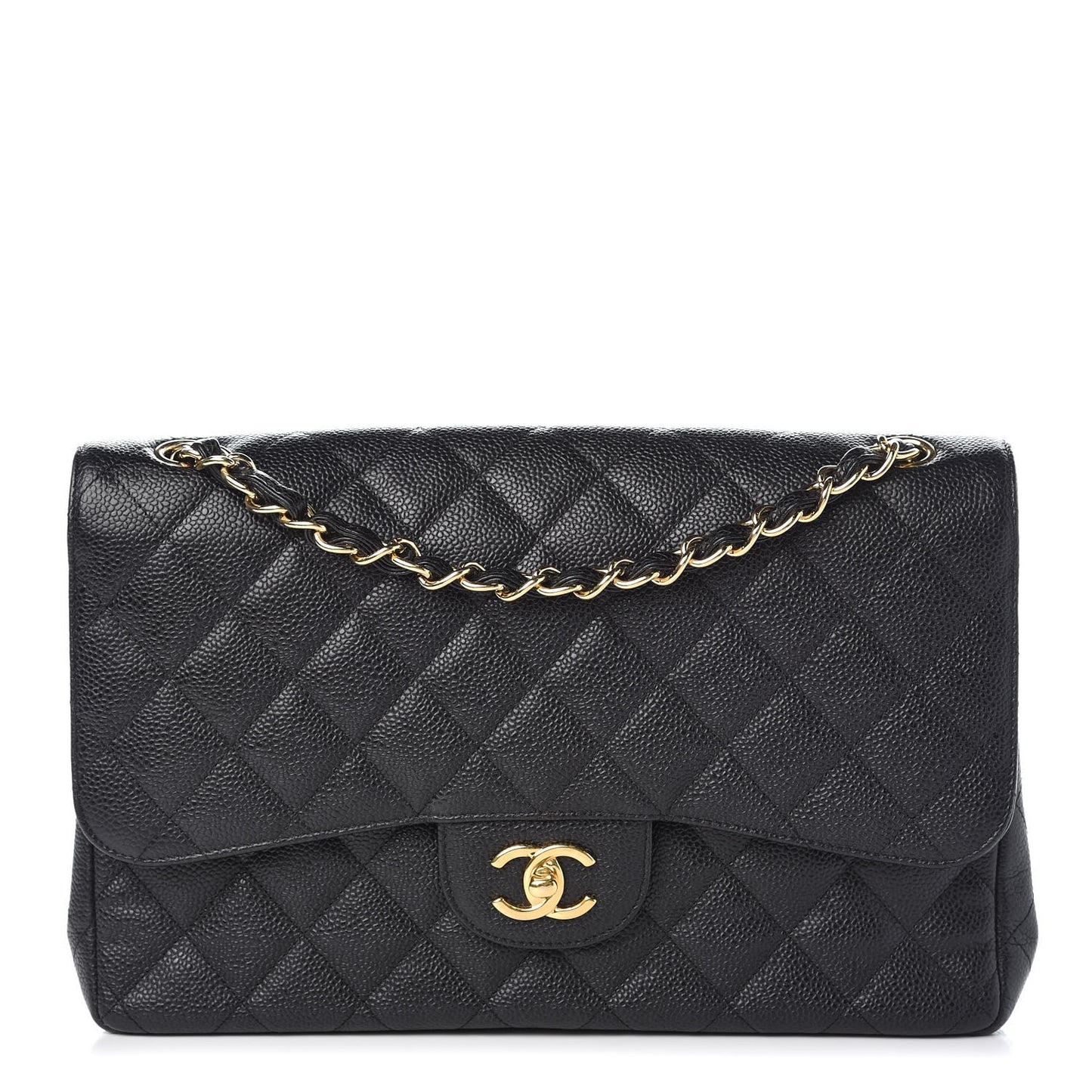 Caviar Quilted Jumbo Double Flap Black