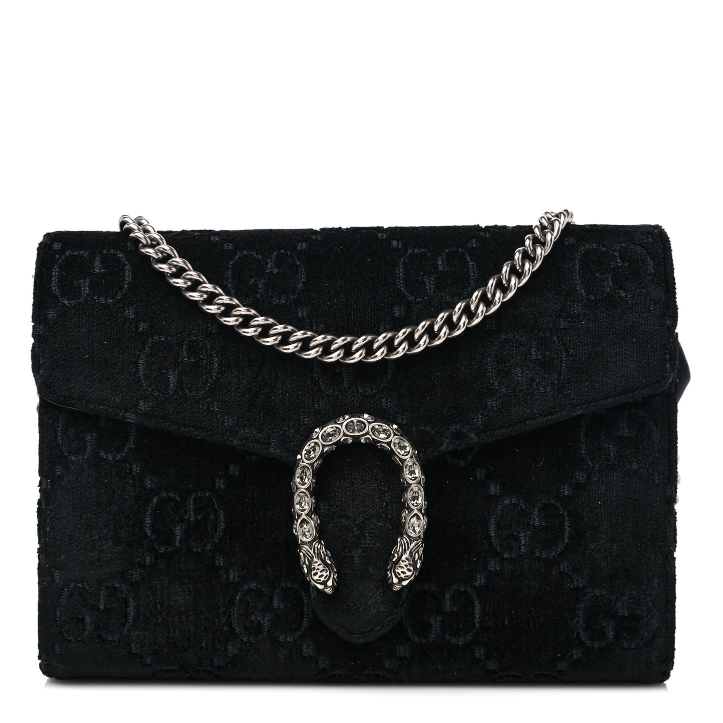 Velvet GG Monogram Mini Dionysus Chain Wallet Black
