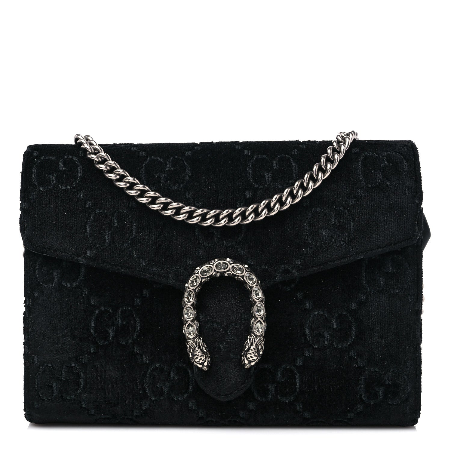 Gucci Velvet GG Monogram Mini Dionysus Chain Wallet Black 1 of 9