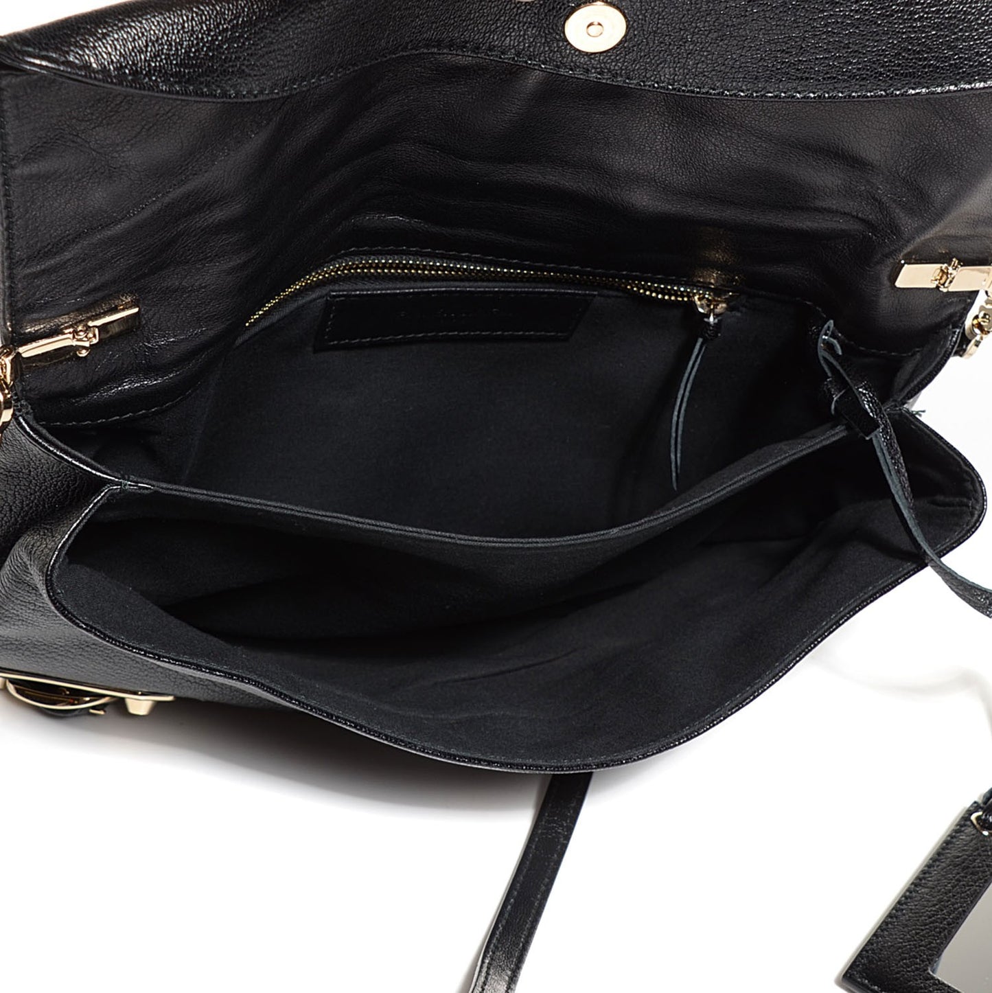 Chevre Gold Metallic Edge Hardware Envelope Clutch Black