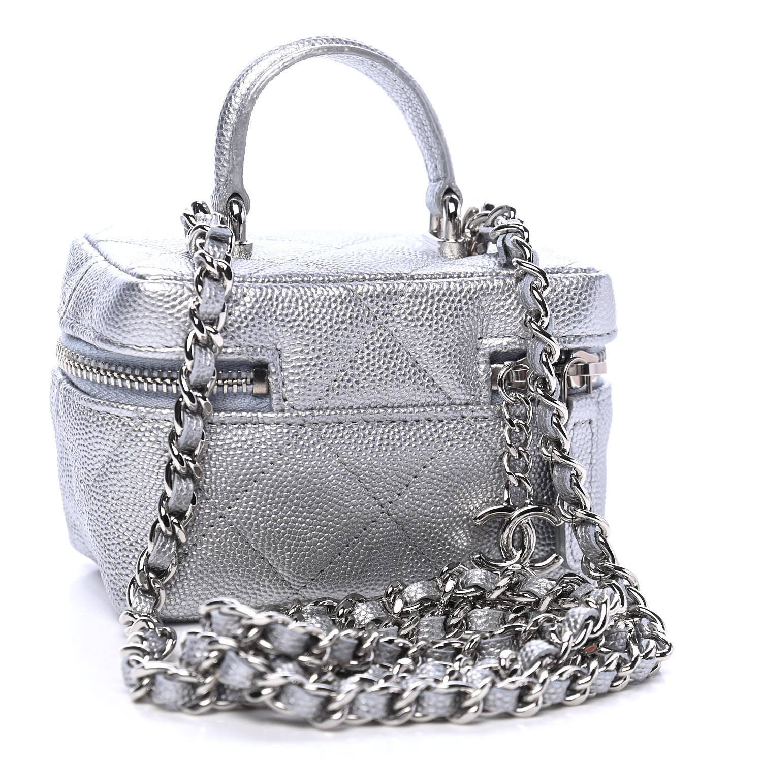 Chanel Metallic Caviar Quilted Mini Top Handle Vanity With Chain Silver 2 of 4