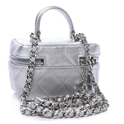 Chanel Metallic Caviar Quilted Mini Top Handle Vanity With Chain Silver 2 of 4