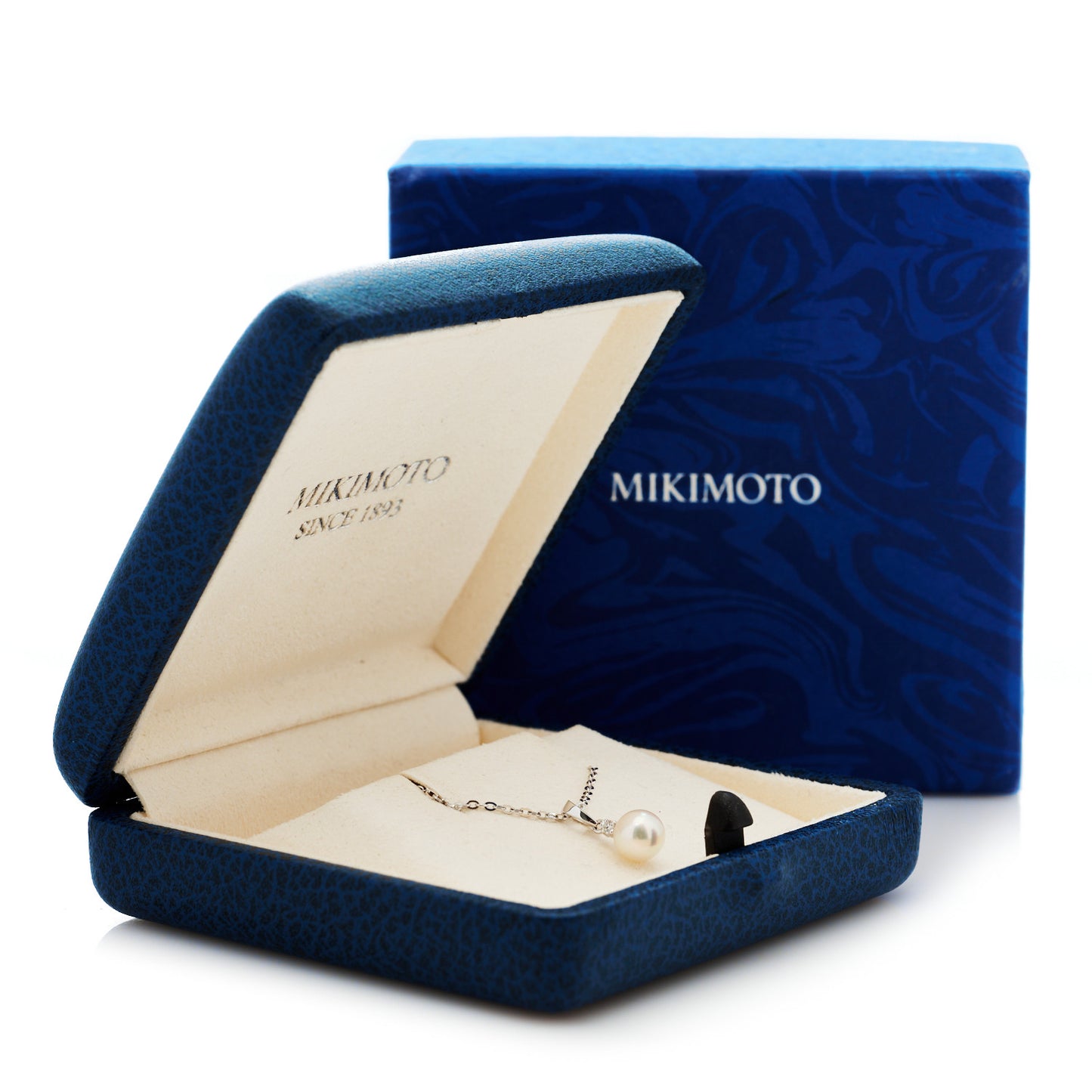 18K White Gold Diamond Akoya Pearl 6mm Drop Pendant Necklace