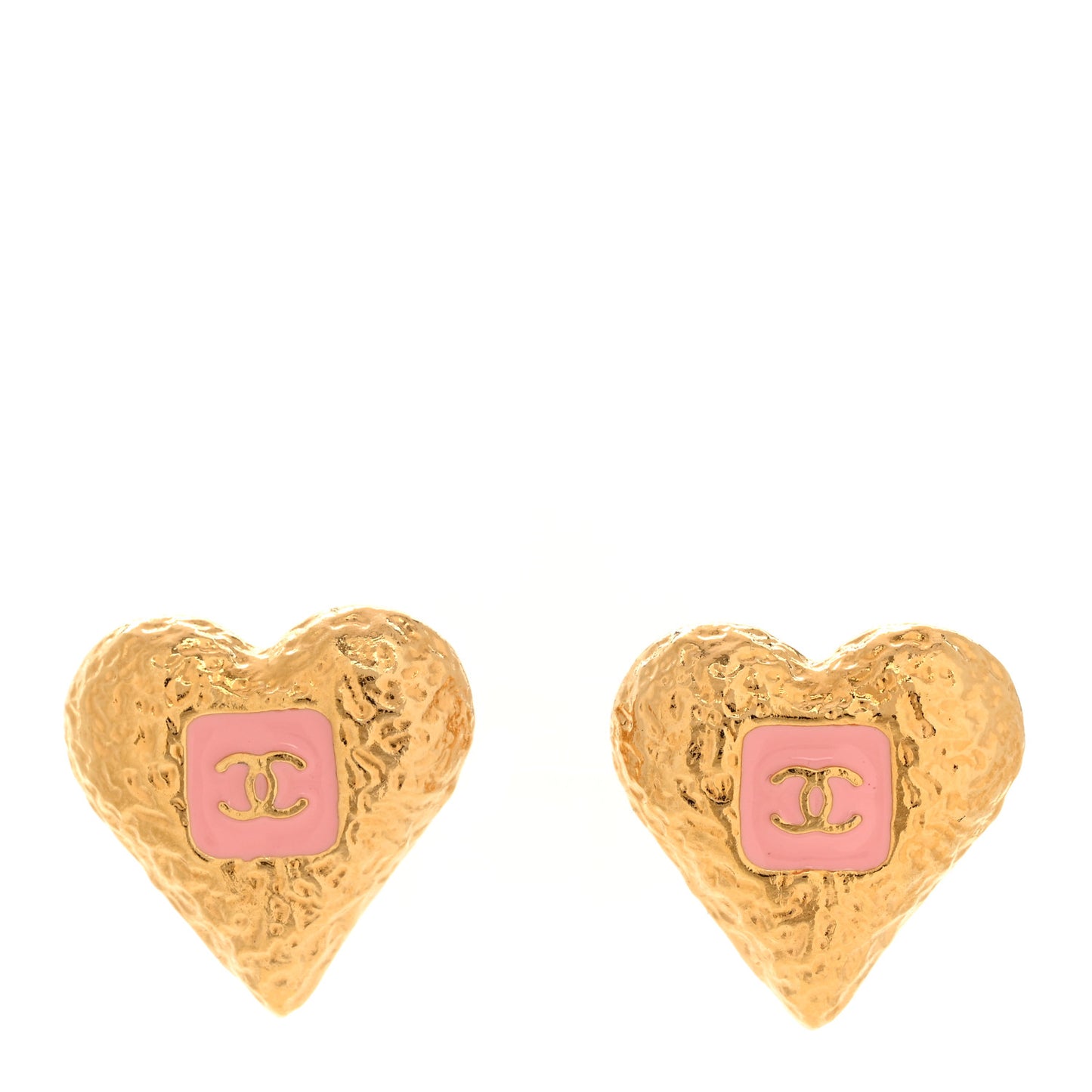 Metal Enamel CC Heart Earrings Gold Pink