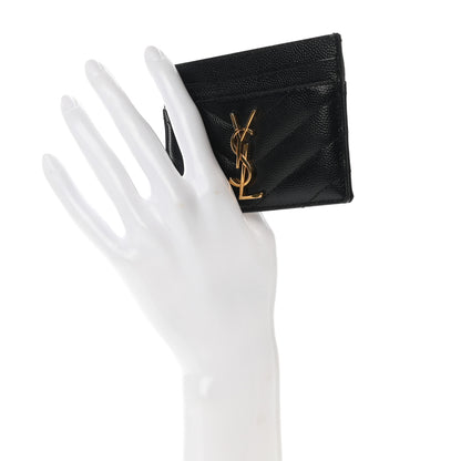 Saint Laurent Grain De Poudre Matelasse Chevron Monogram Credit Card Case Black 2 of 8