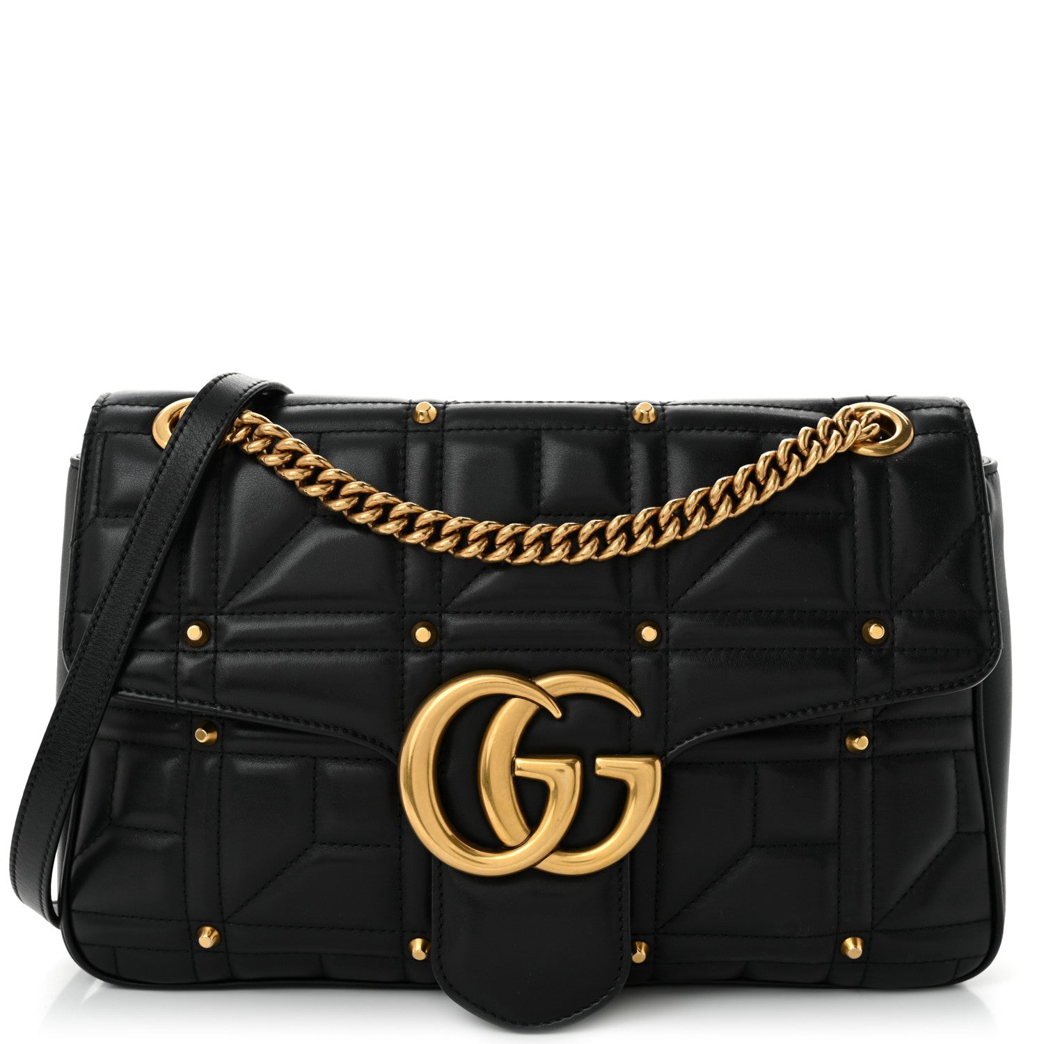 Gucci Calfskin Matelasse Studded Medium Pearly GG Marmont Shoulder Bag Black 1 of 10