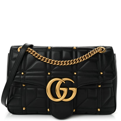 Gucci Calfskin Matelasse Studded Medium Pearly GG Marmont Shoulder Bag Black 1 of 10