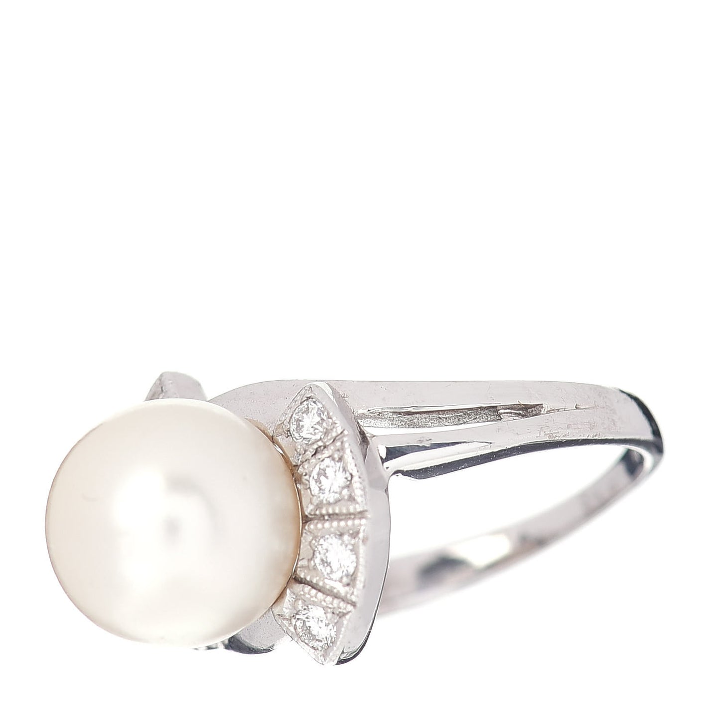 14K White Gold Diamond Akoya Pearl 9mm Deco Ring 47 4