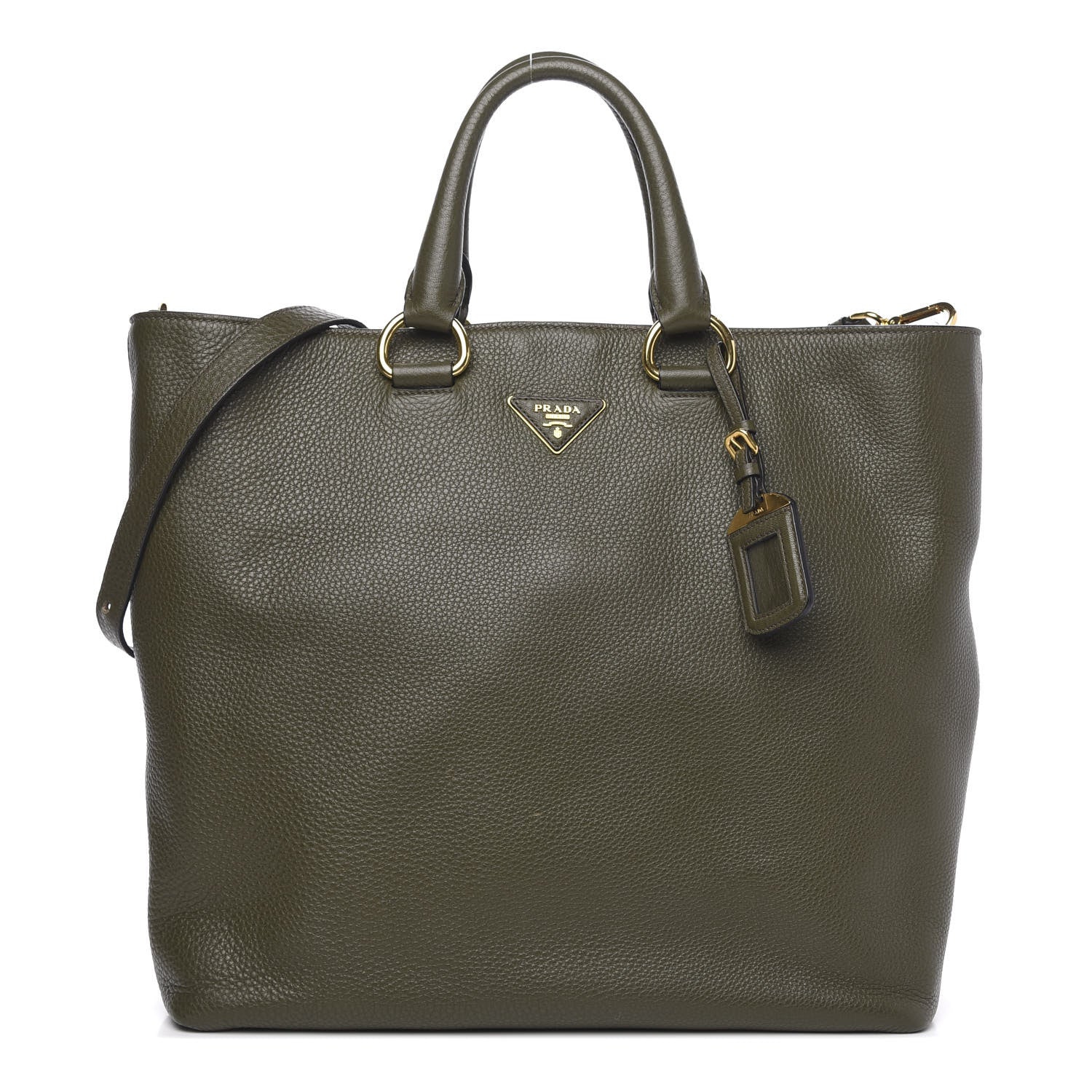 Prada Vitello Daino Tote Militare 1 of 12