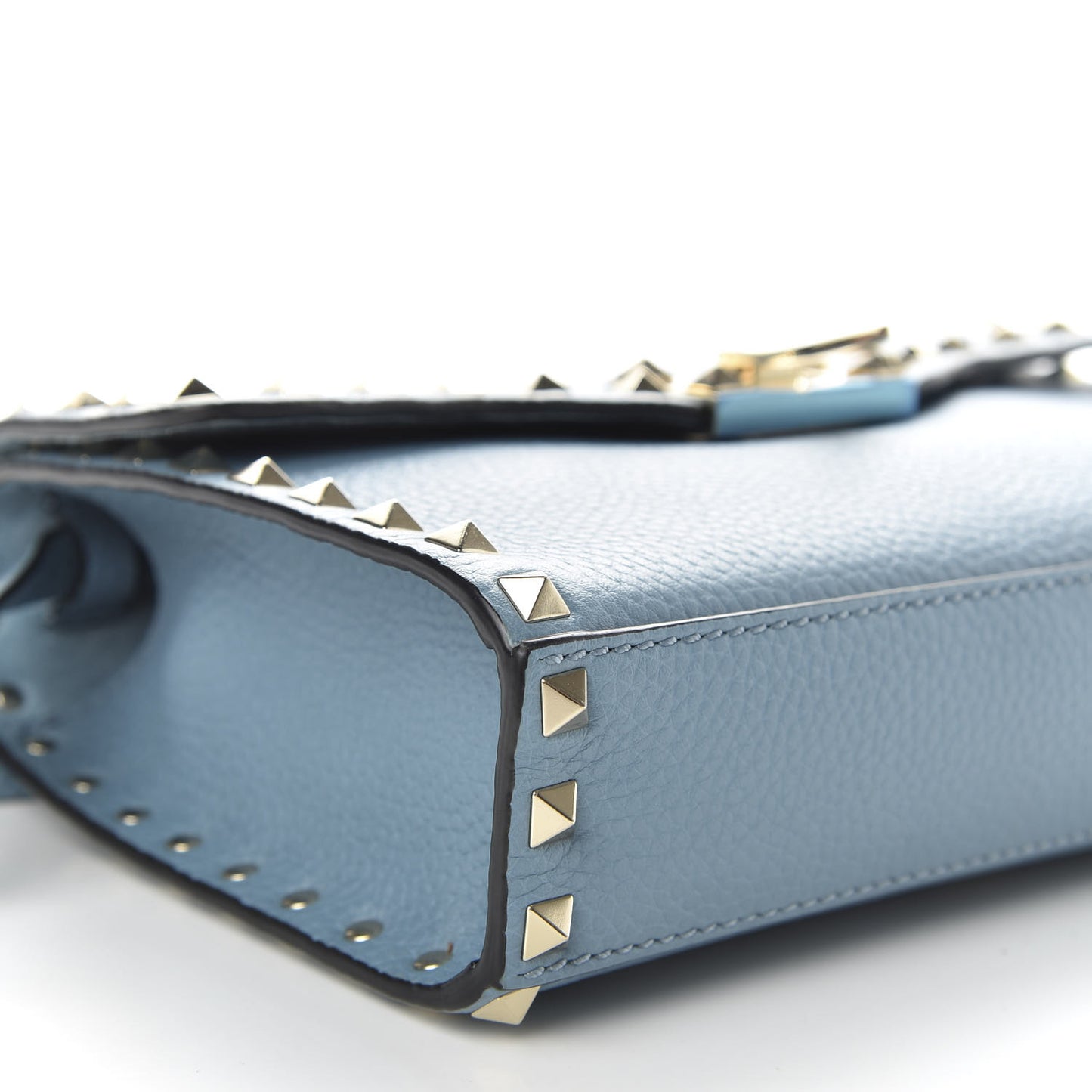 Pebbled Calfskin Medium Rockstud Flip Lock Crossbody Bag Blue