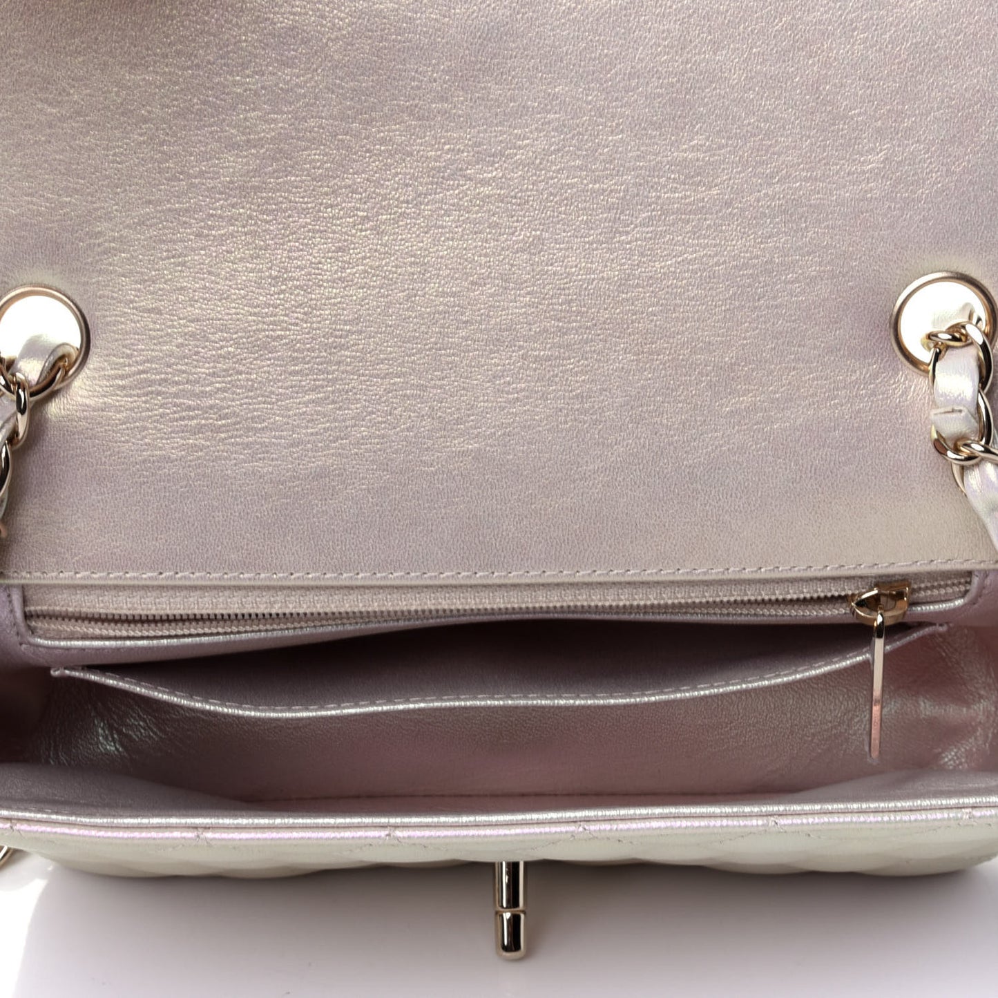 Iridescent Lambskin Quilted Mini Rectangular Flap Ivory