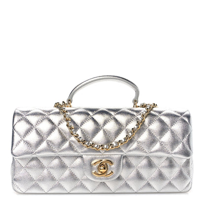 Chanel Metallic Caviar Quilted Top Handle East West Flap Silver 1 of 12