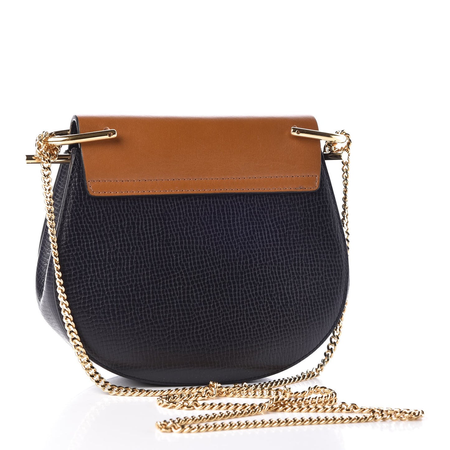 Grained Calfskin Lambskin Mini Bi-Color Drew Shoulder Bag Black Caramel
