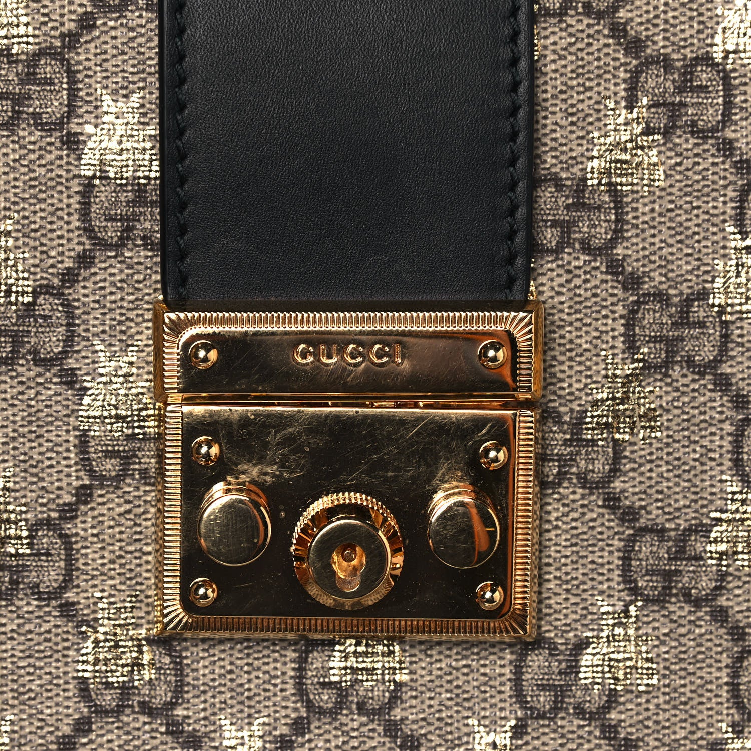 Gucci GG Supreme Monogram Bees Medium Padlock Tote Beige Oro Black 16 of 16