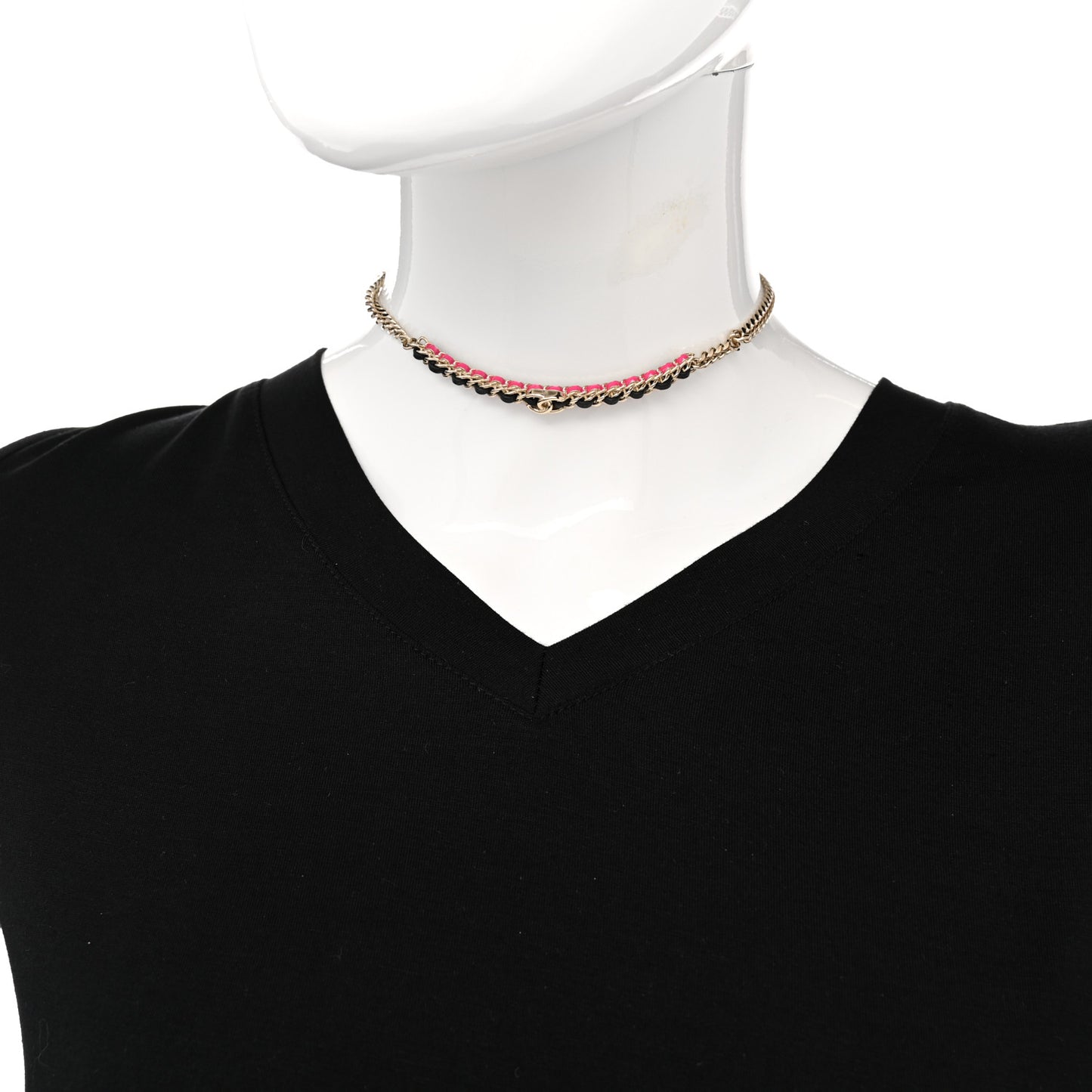 Metal Lambskin CC Choker Necklace Black Pink Gold