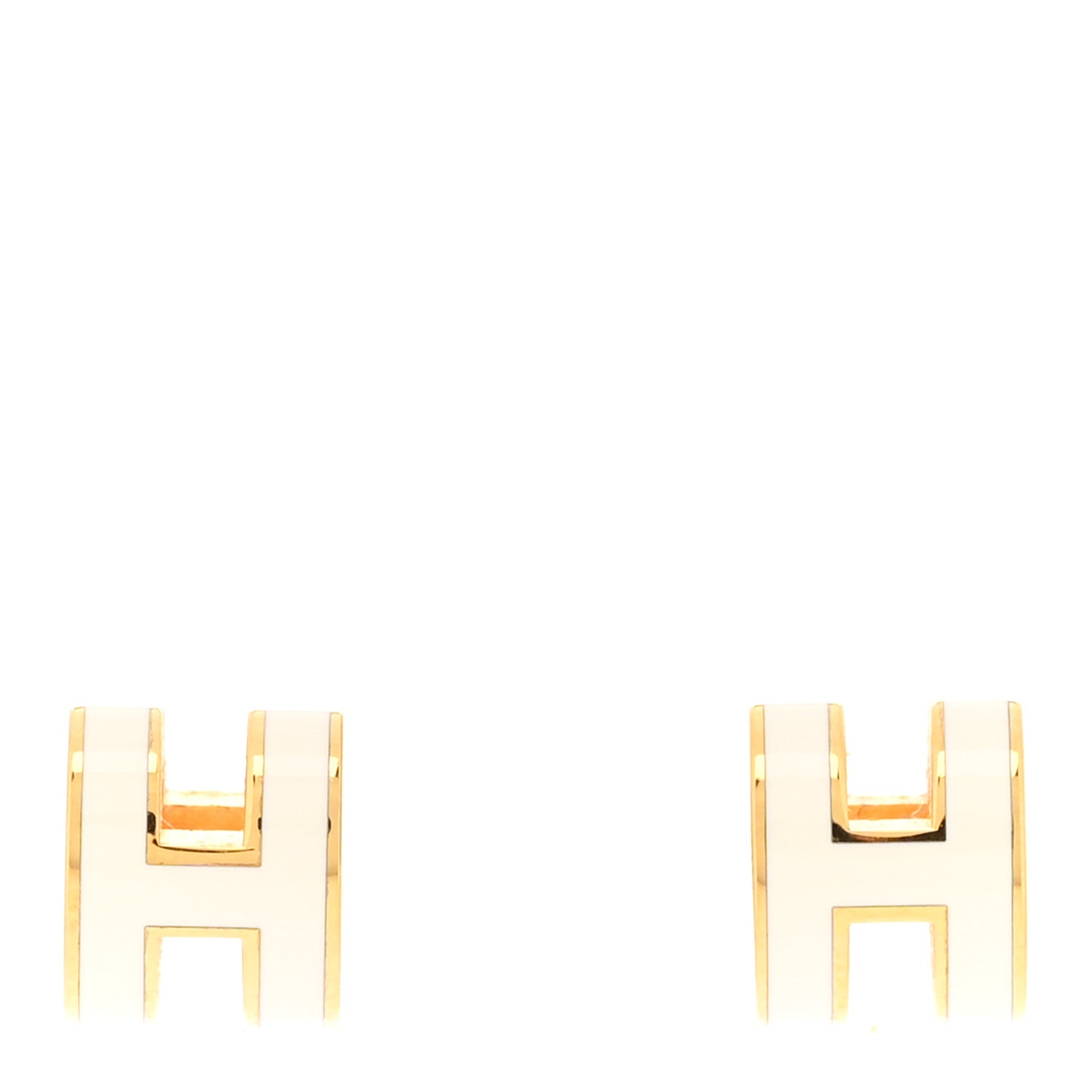 Gold Lacquered Mini Pop H Earrings White