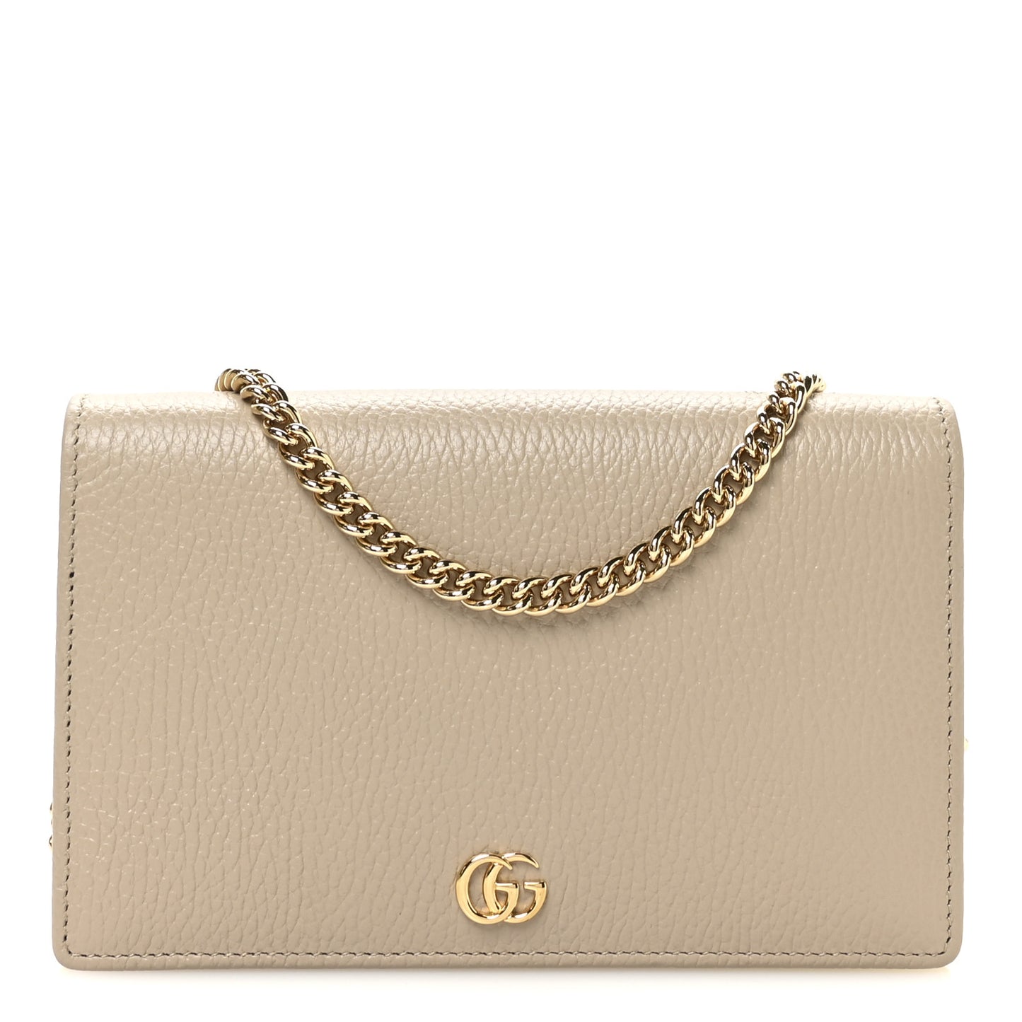 Dollar Calfskin Mini GG Marmont Chain Wallet Taupe Light Yellow