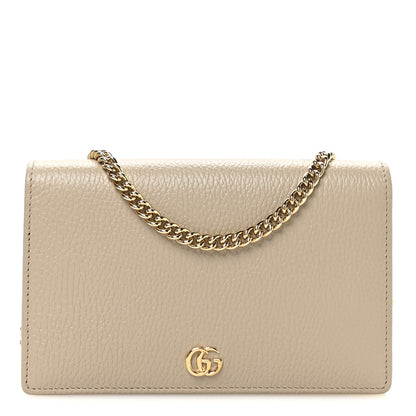 Gucci Dollar Calfskin Mini GG Marmont Chain Wallet Taupe Light Yellow 1 of 11
