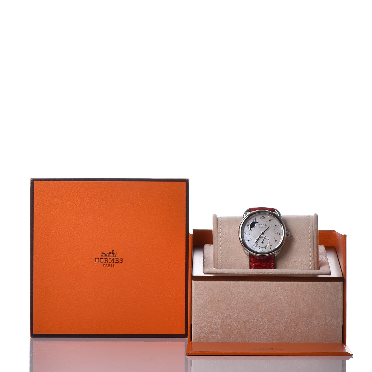 Hermes Stainless Steel Alligator Mother of Pearl 38mm Arceau Petite Lune Automatic Watch Braise 9 of 9