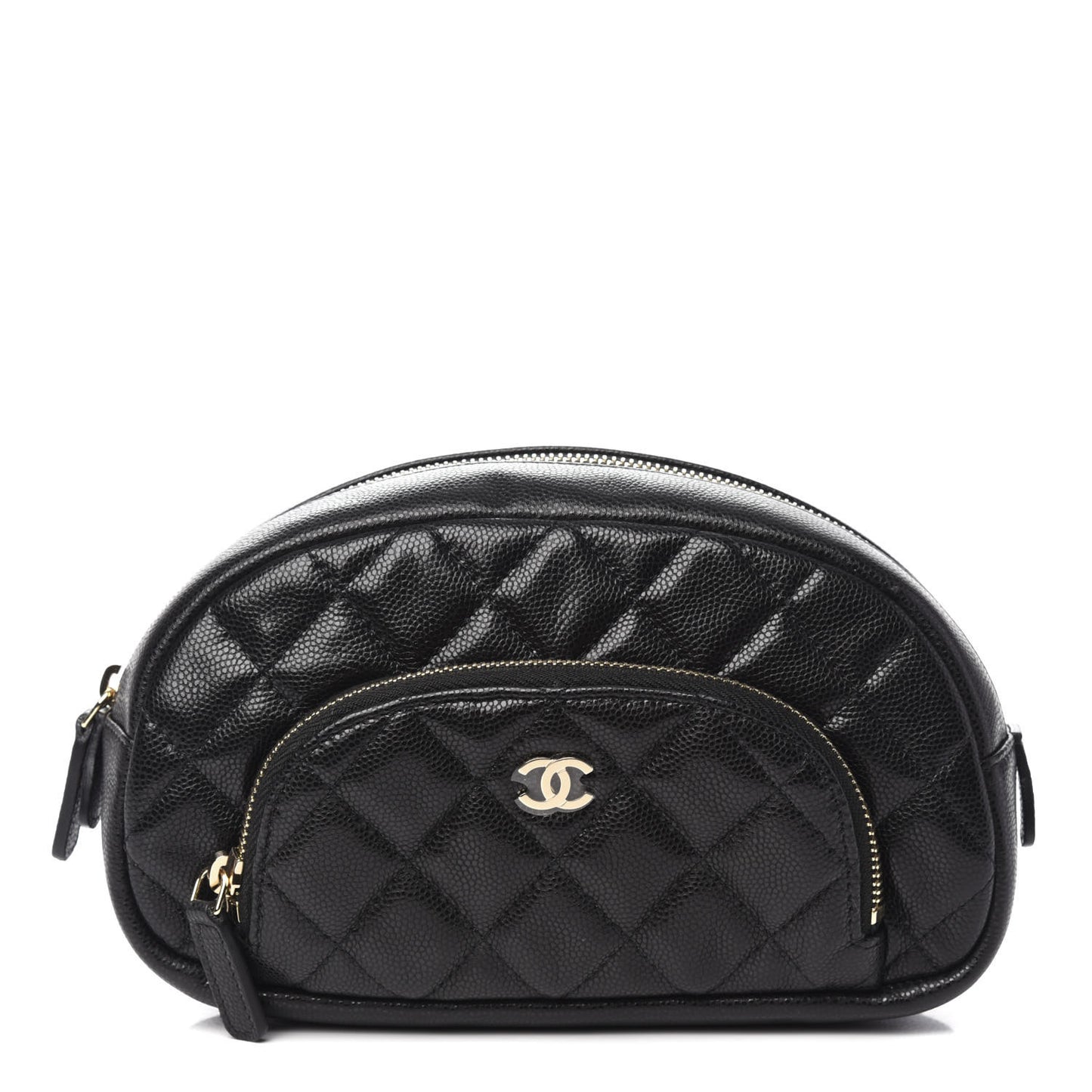 Caviar Quilted Double Zip Pouch Black
