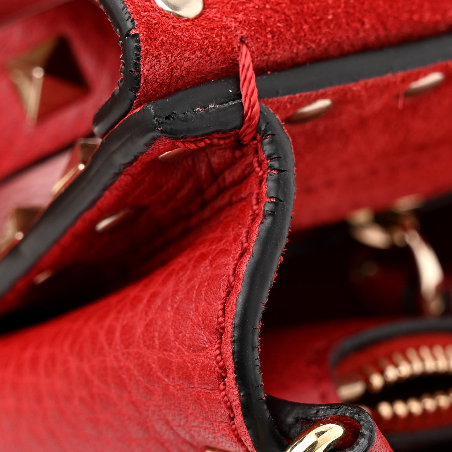 Pebbled Calfskin Medium Rockstud Top Handle Shoulder Bag Red