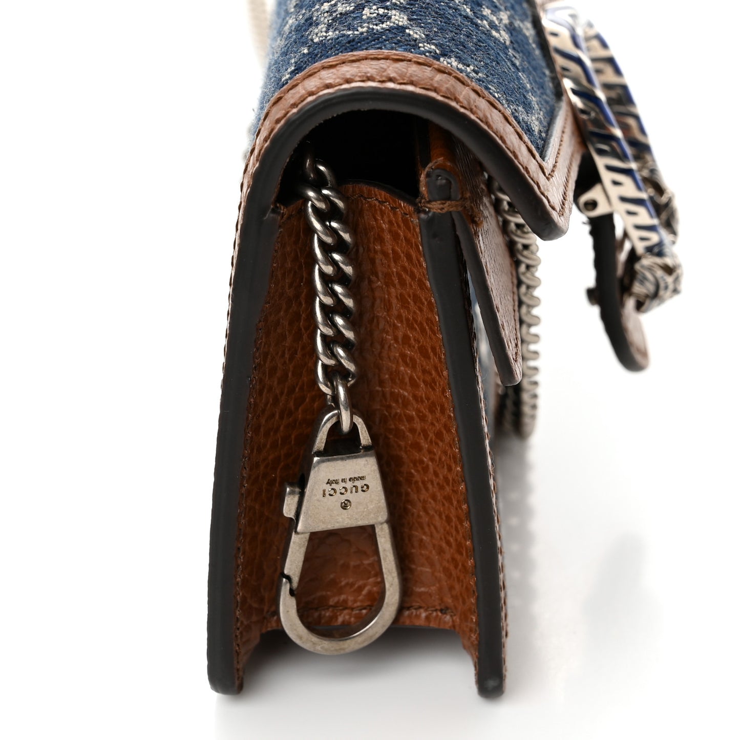 New Denim GG Monogram Dollar Calfskin Enamel Super Mini Dionysus Shoulder Bag Blue Tea Cuir Epilog Electric Blue