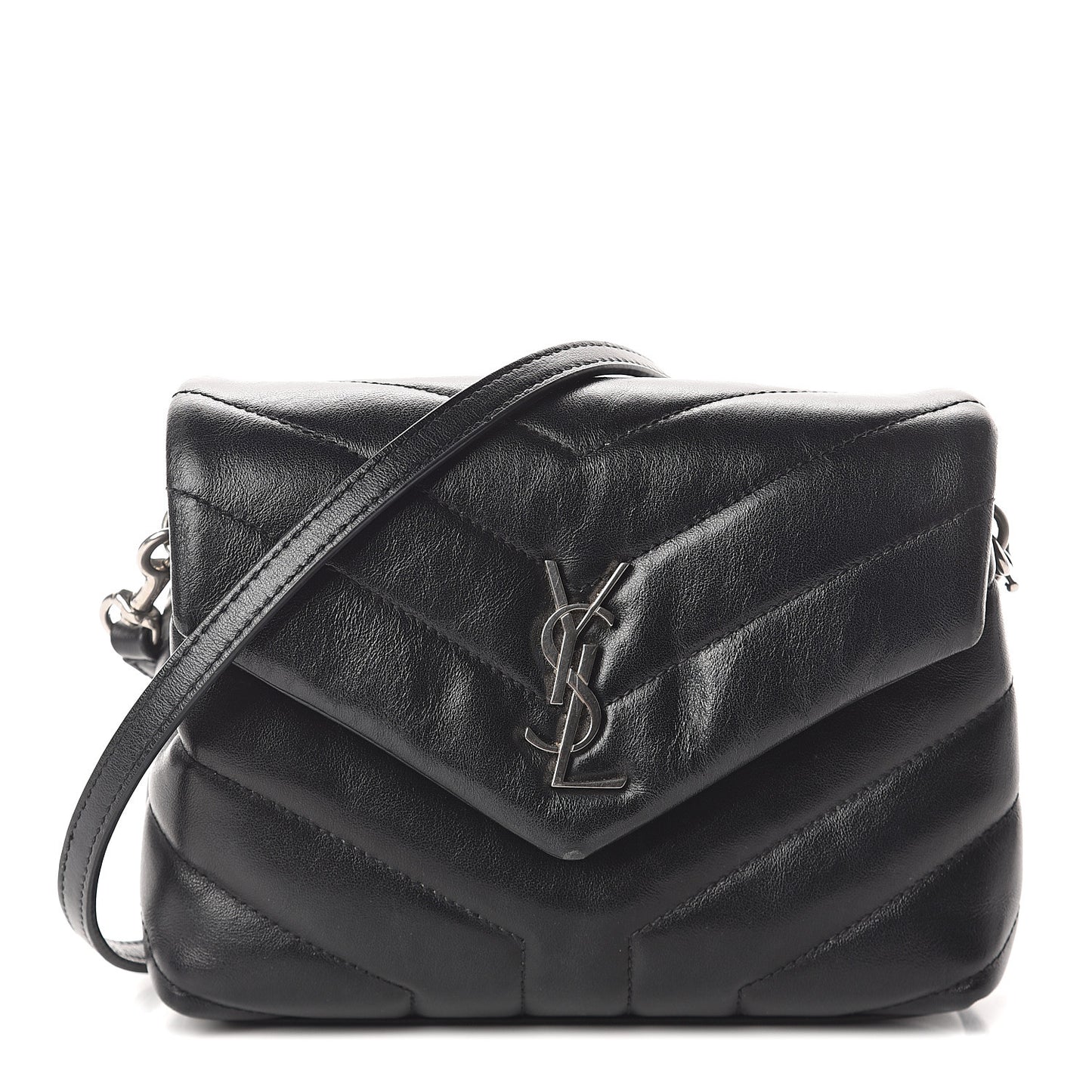 Calfskin Y Quilted Monogram Toy Loulou Crossbody Bag Black