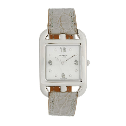 Hermes Stainless Steel Alligator Diamond Mother of Pearl 23mm Cape Cod Quartz Watch Gris Perle 1 of 5
