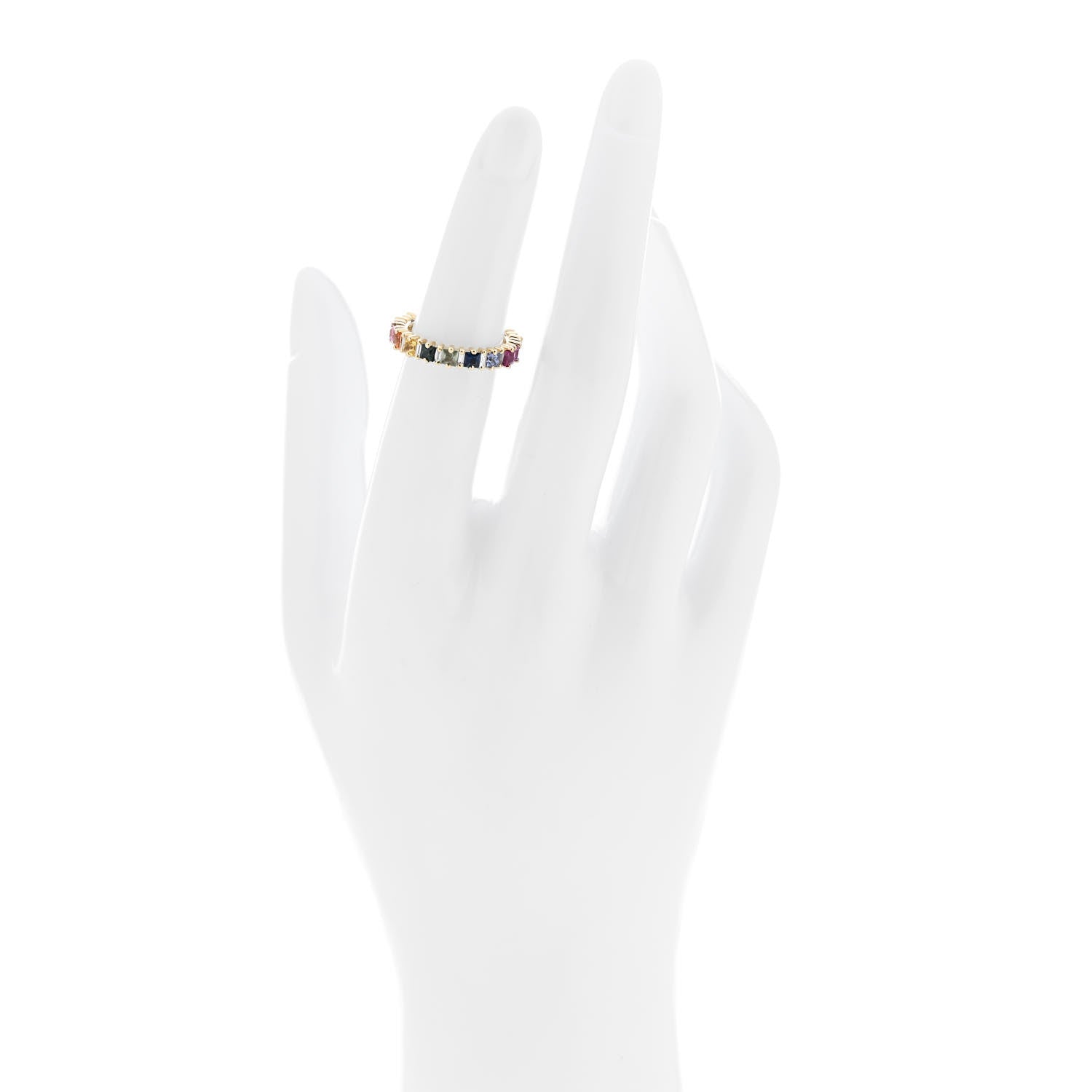 Suzanne Kalan 18K Yellow Gold Diamond Sapphire Princess Cut Rainbow Band Ring 48 4.5 2 of 6