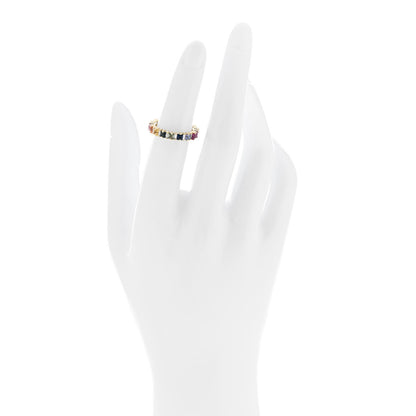 Suzanne Kalan 18K Yellow Gold Diamond Sapphire Princess Cut Rainbow Band Ring 48 4.5 2 of 6