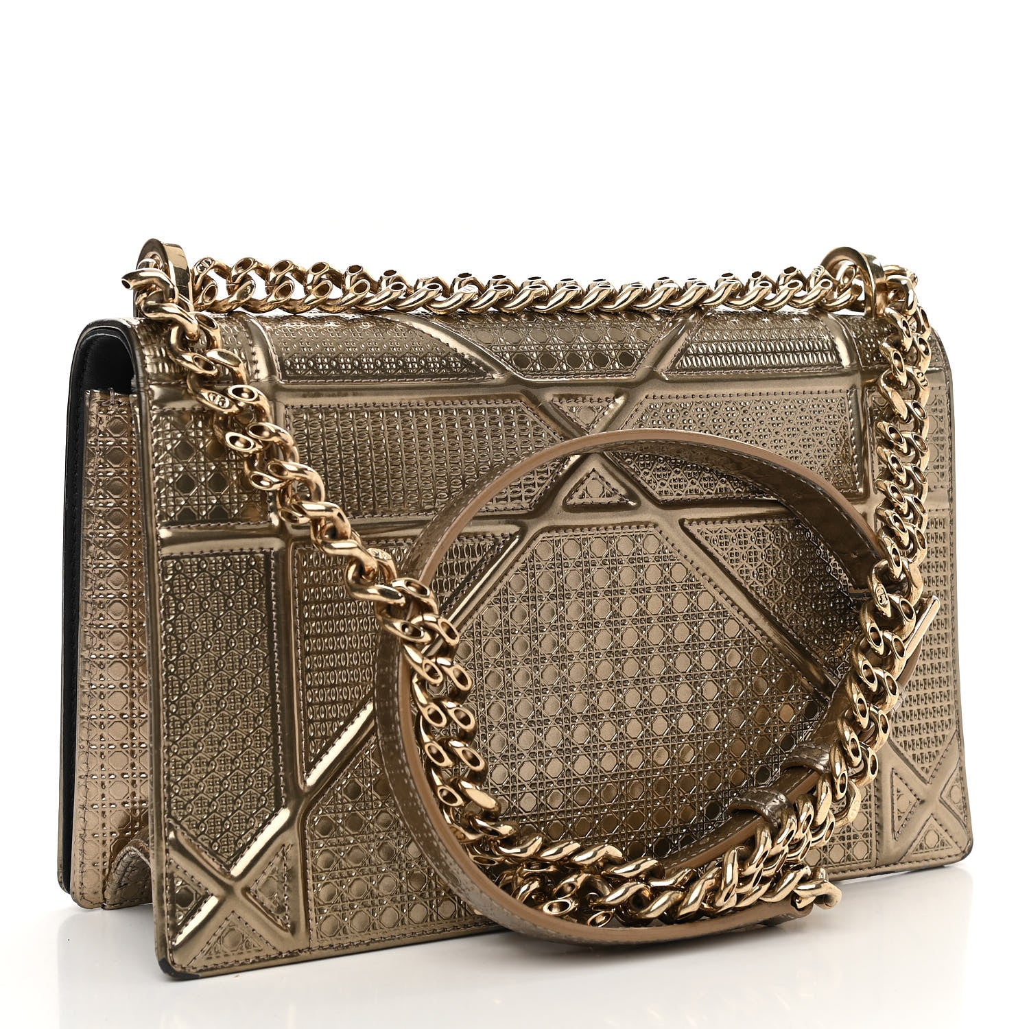 Christian Dior Metallic Patent Micro-Cannage Medium Diorama Flap Bag Gold 3 of 13