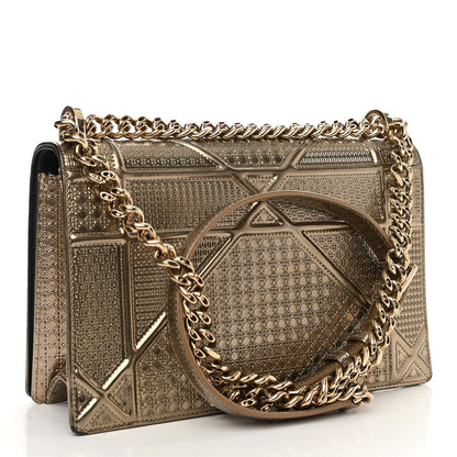 Christian Dior Metallic Patent Micro-Cannage Medium Diorama Flap Bag Gold 3 of 13