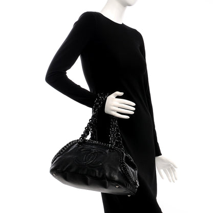 Chanel Calfskin Modern Chain Rhodoid Bowling Bag Black 2 of 8