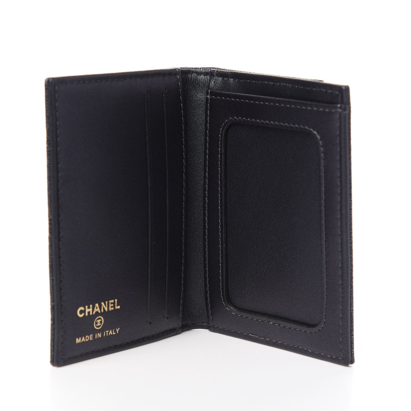 Iridescent Caviar Quilted Card Holder Wallet Black
